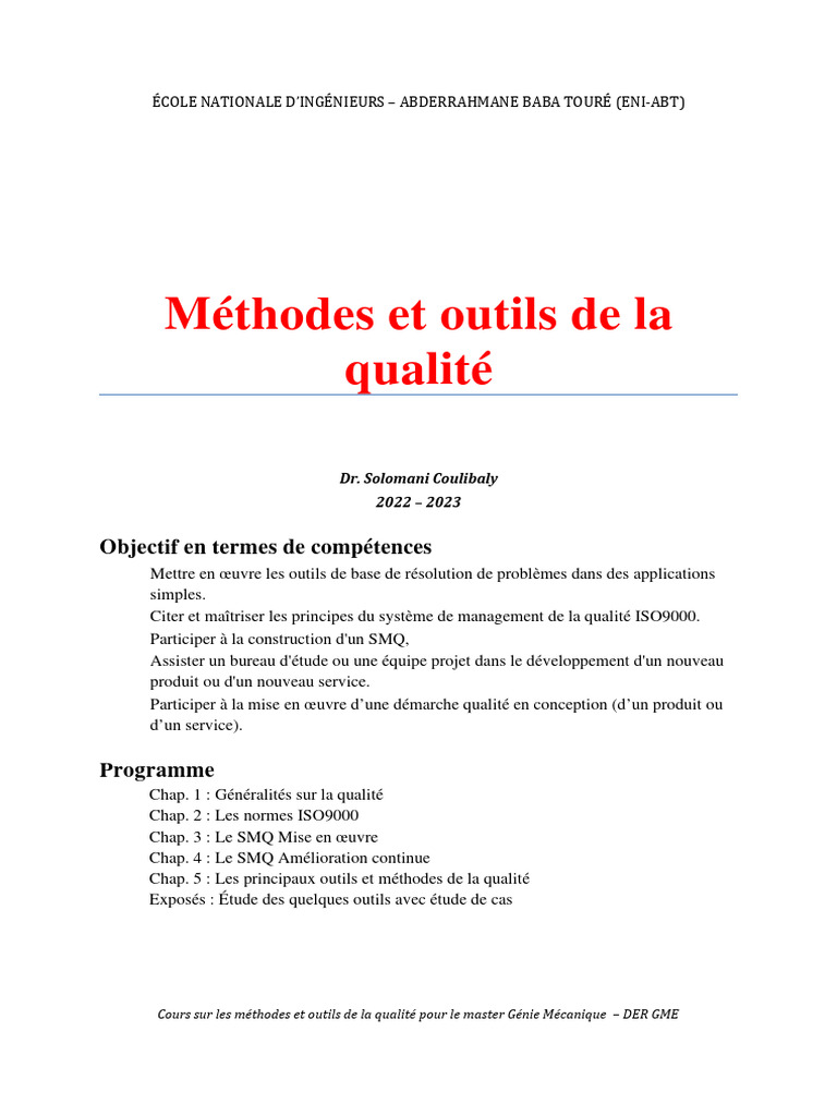Outils de la qualité en ingénierie | PDF | Management de la qualité ...