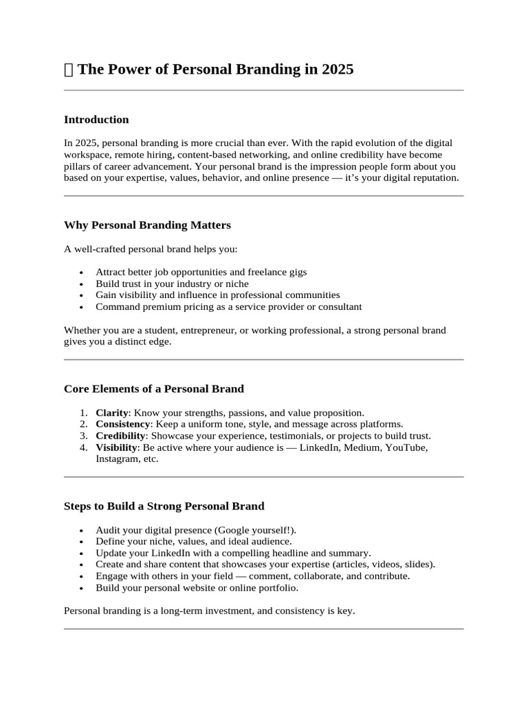 The Power of Personal Branding in 2025 PDF