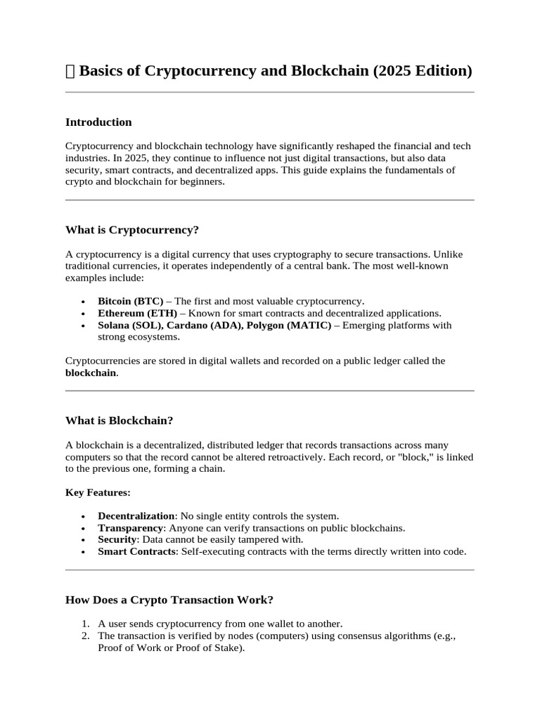 Basics of Cryptocurrency and Blockchain | PDF | Cryptocurrency | Bitcoin