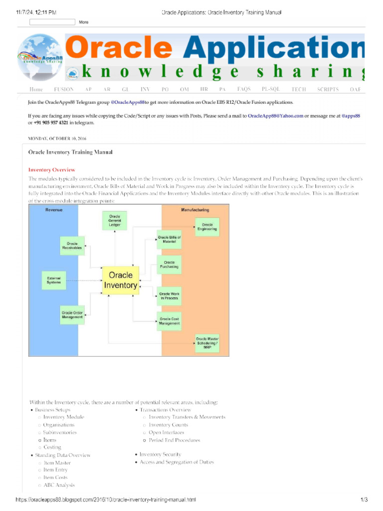 Oracle Inventory Training Module | PDF