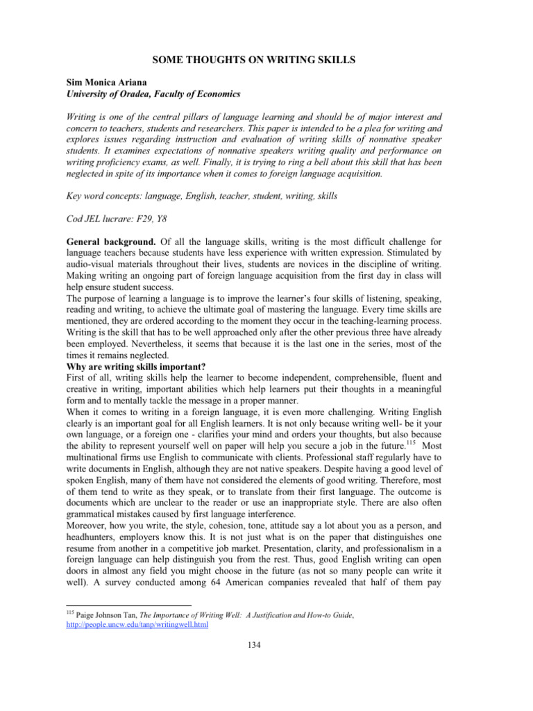 Some Thoughts On Writing Skills | PDF | Foreign Language | English Language