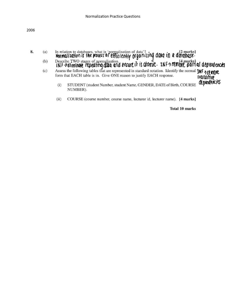 Old Past Paper Normalization Questions | PDF