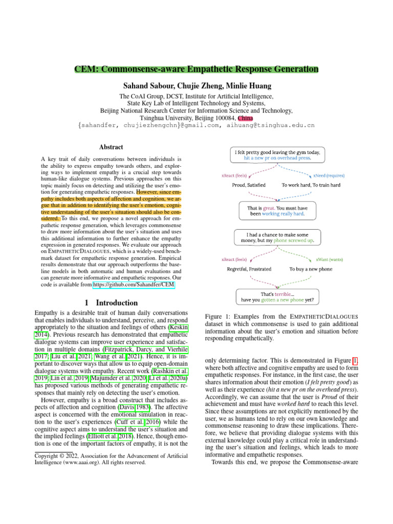 CEM- Commonsense-aware Empathetic Response Generation | PDF | Empathy ...