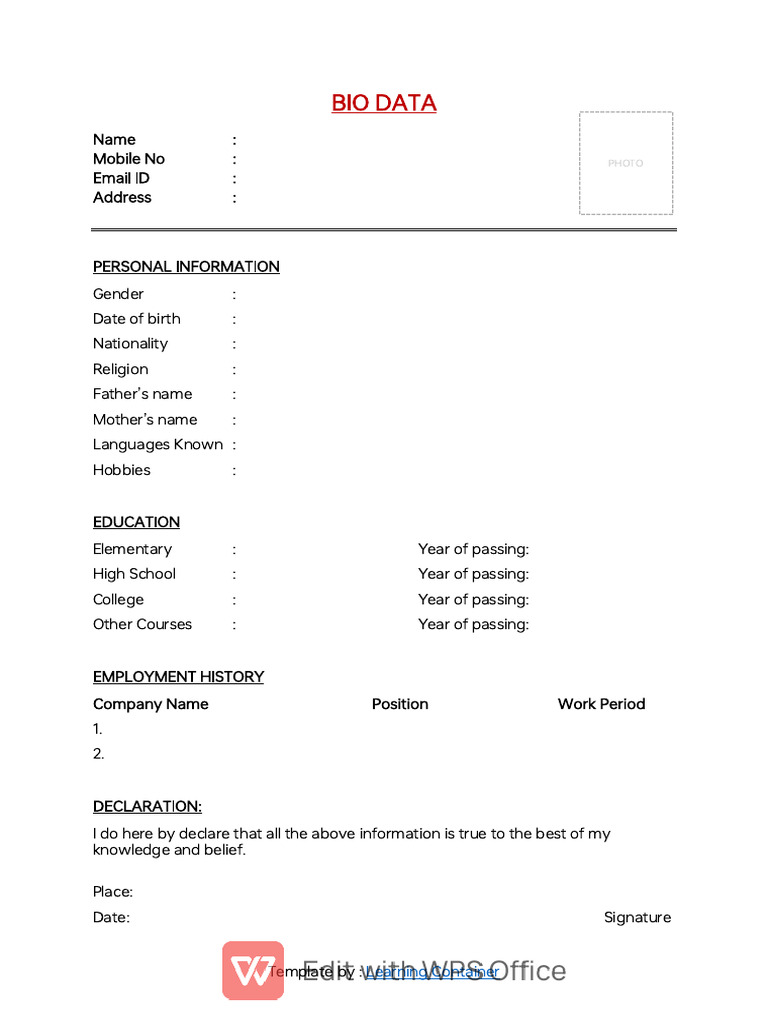 Simple Bio Data Sample Word 4 | PDF