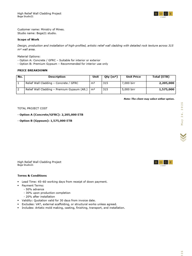 Relief Wall Cladding Price Estimation | PDF