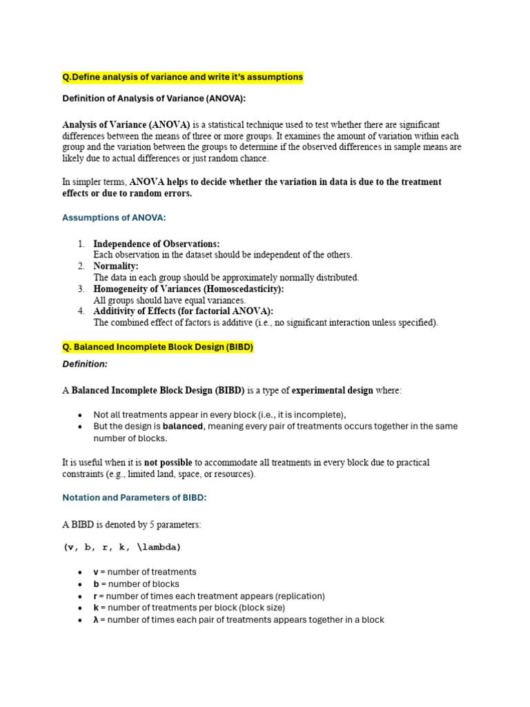 ANOVA and Experimental Design Overview | PDF | Analysis Of Variance ...