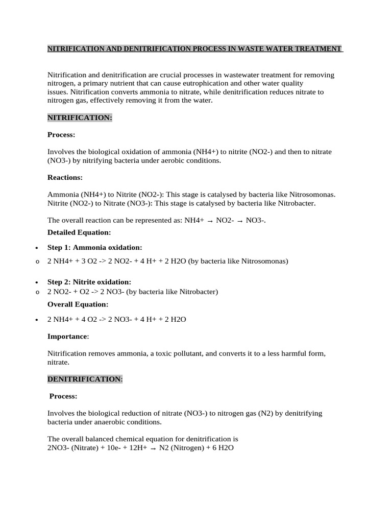 Nitrification and Denitrification in Wastewater | PDF | Nitrate ...