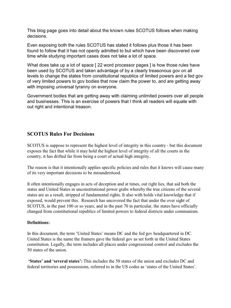 Law Truth - SCOTUS Rules For Decisions | PDF | Fourteenth Amendment To ...