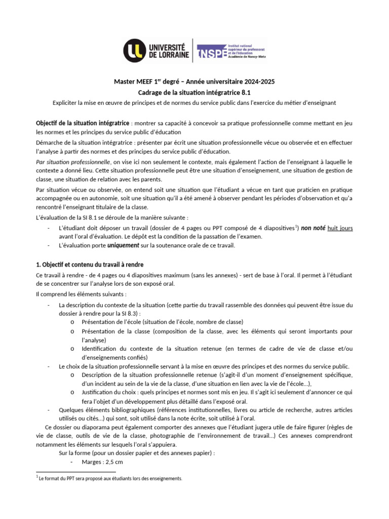 Situation intégratrice MEEF 1er degré 2024-2025 | PDF