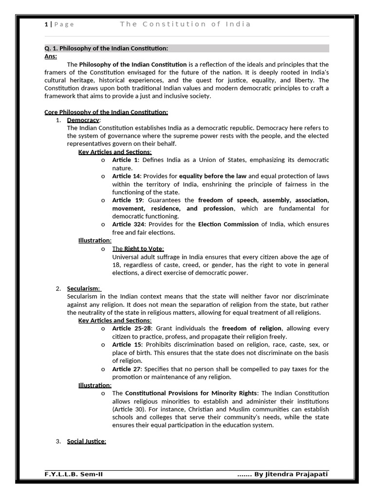 Constitution of India - Notes For Internal Test | PDF | Democracy ...