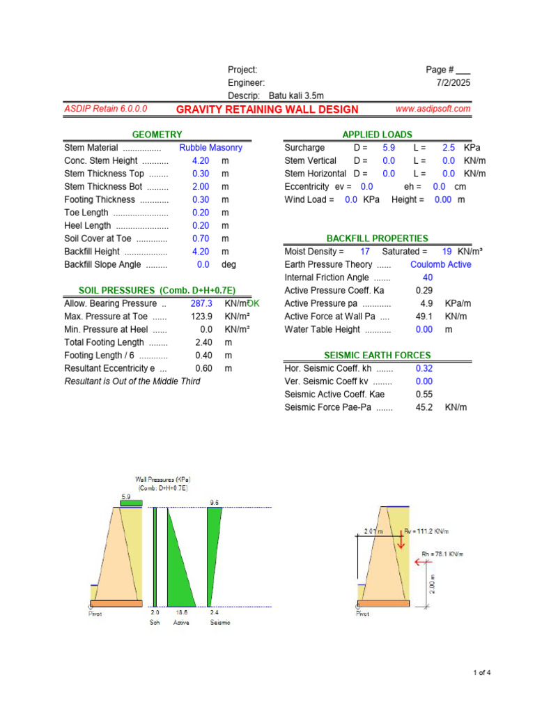 Gravity Retaining Wall Design Report | PDF | Civil Engineering ...