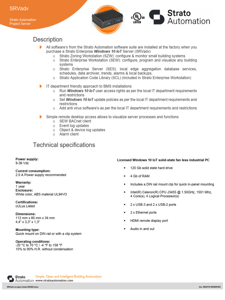 Eng Specsheet Srvadv 200302 | PDF | Windows 10 | Microsoft Windows