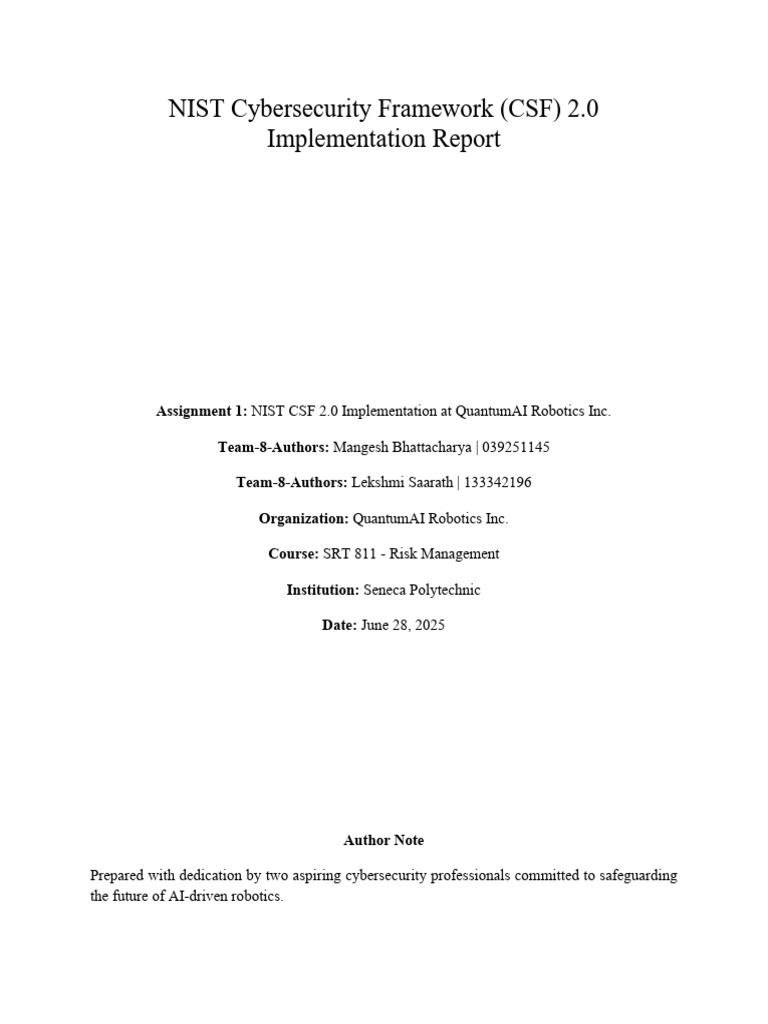 NIST CSF 2.0 Implementation Report for QuantumAI | PDF | Computer ...
