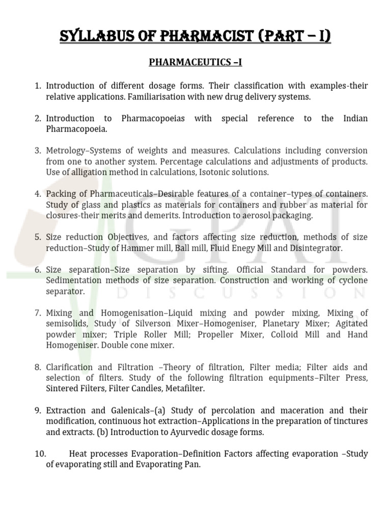 Pharmacist Syllabus Overview | PDF | Human Body | Infection