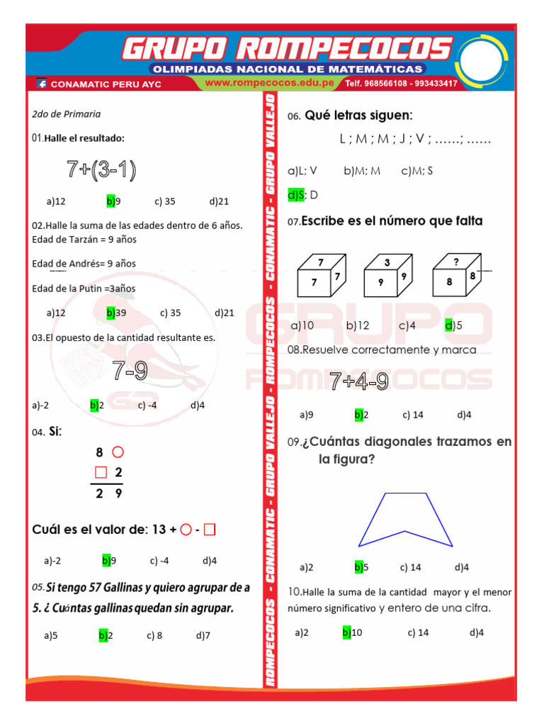 Ejercicios de Matemáticas 2do Primaria | PDF