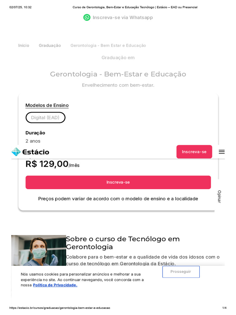 Curso de Gerontologia, Bem-Estar e Educação Tecnólogo - Estácio - EAD ...
