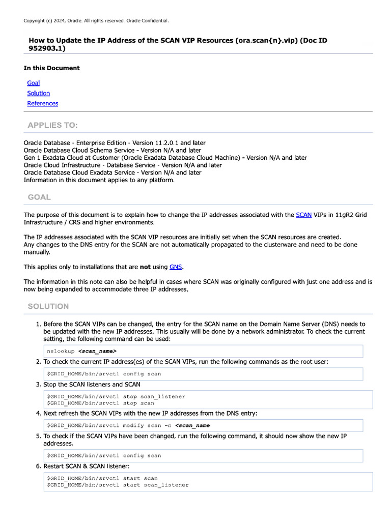 952903.1#how To Update The IP Address of The SCAN | PDF