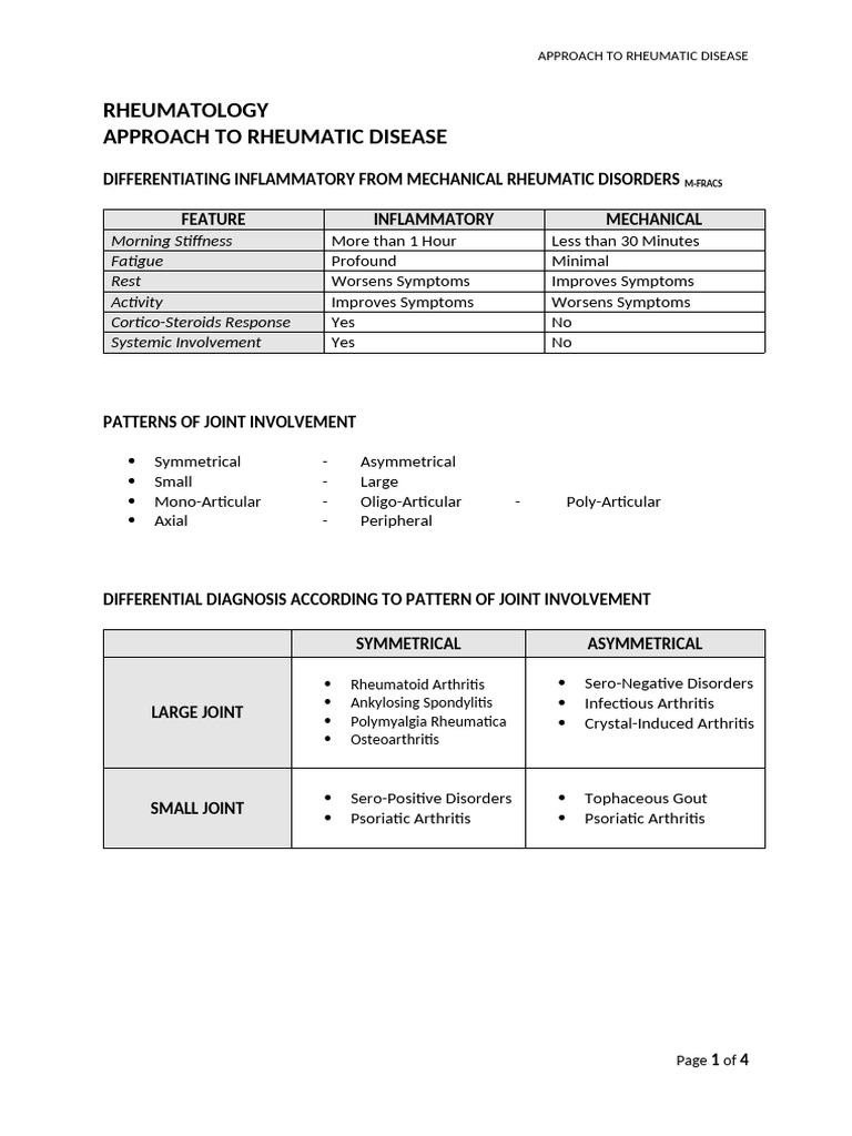 Differentiating Rheumatic Disorders | PDF | Arthritis | Rheumatology