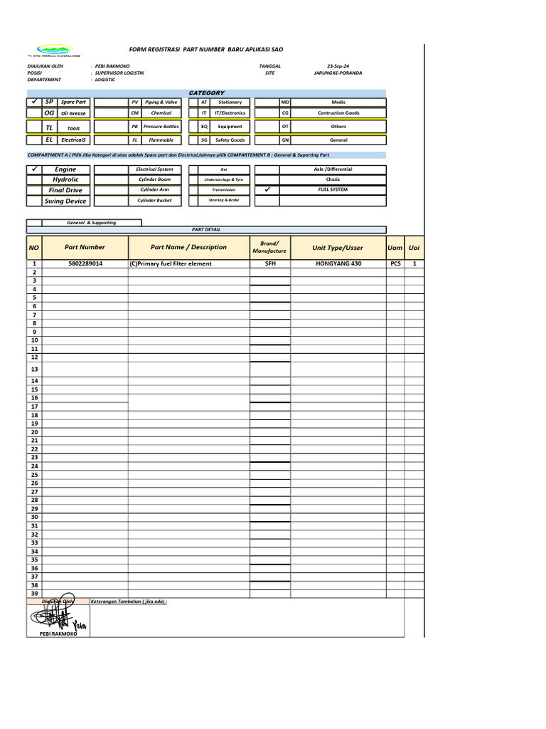 Supervisor Logistik Part Registrasi | PDF | Automotive Industry ...