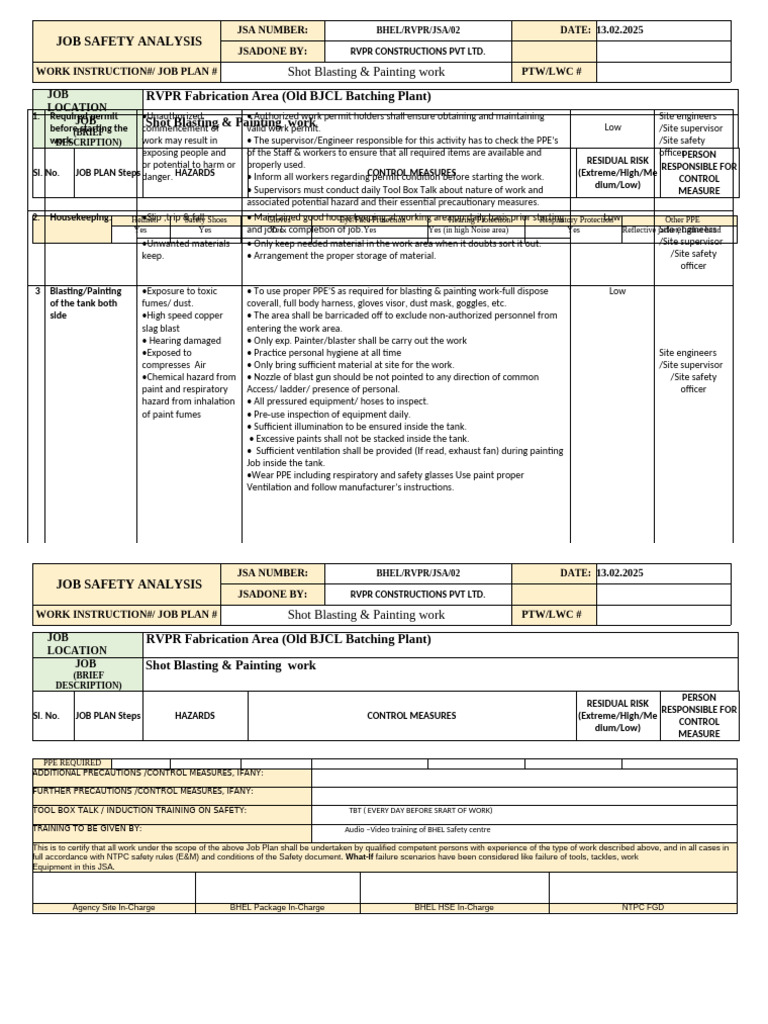 Shot Blasting & Painting PPE Guidelines | PDF | Personal Protective ...