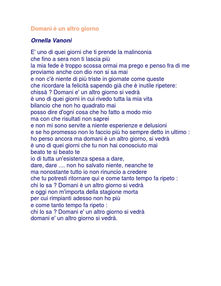 Domani È Un Altro Giorno Lyrics PDF