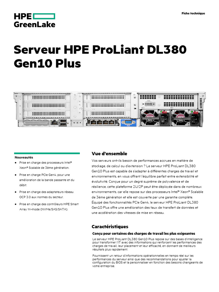Serveur HPE ProLiant DL380 Gen10 Plus | PDF | Solid-state Drive ...