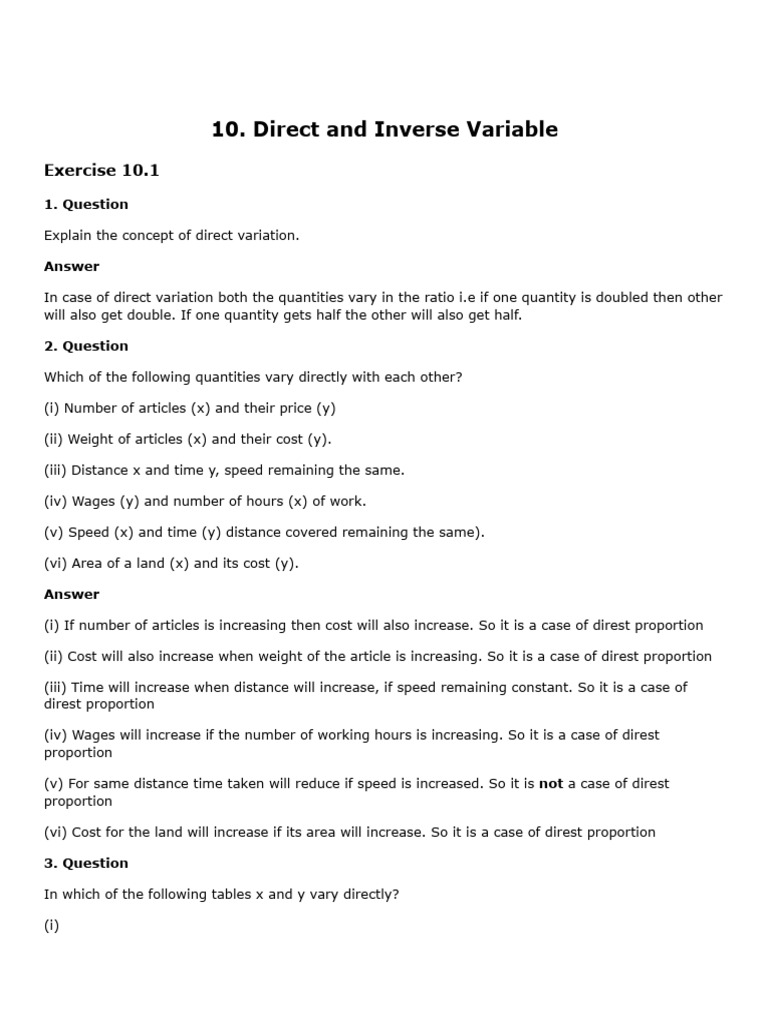 Direct and Inverse Variation Concepts | PDF | Speed | Quantity