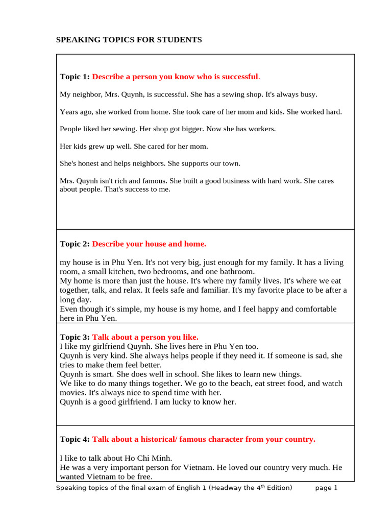 Speaking Topics for English Students | PDF | Vietnam
