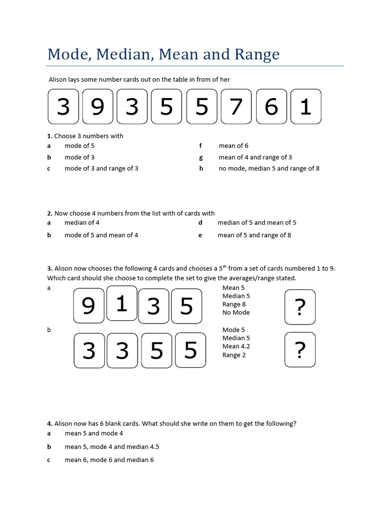 Averages and Ranges with Number Cards | PDF