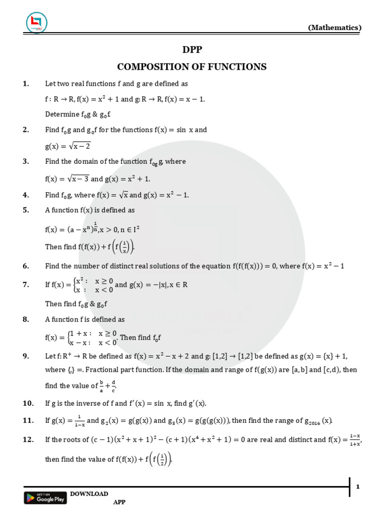 Composition of Functions Exercises | PDF | Function (Mathematics ...