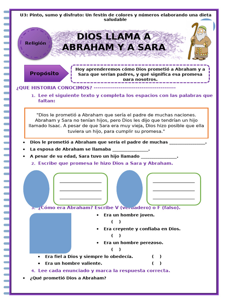 U3-Ficha-D3-Reli-Dios Llama A Abraham y A Sara | PDF | Abrahán | Sarah