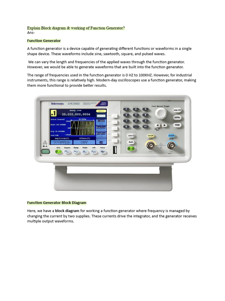 Function Generator Overview and Diagram | PDF | Telecommunications ...