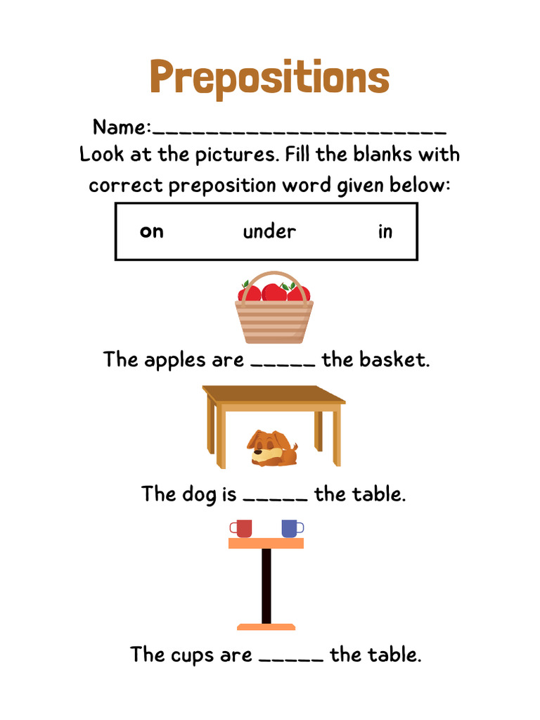 Preposition Practice Worksheet for Kids | PDF