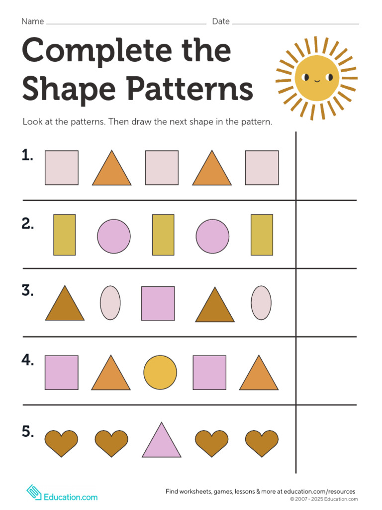 Complete Shape Patterns Worksheet | PDF