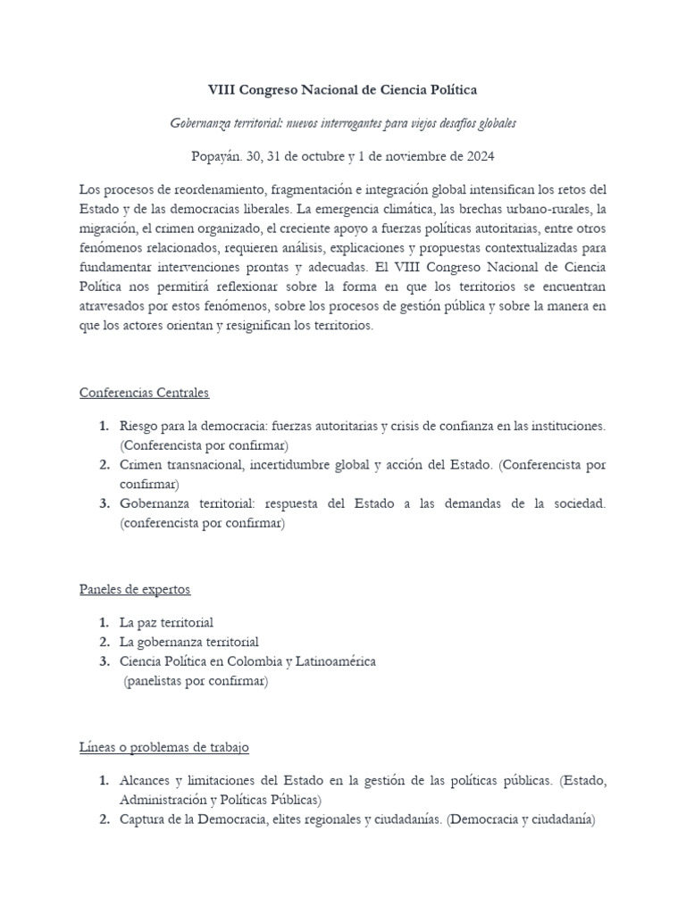 Congreso de Ciencia Política 2024: Gobernanza | PDF | Gobernancia ...