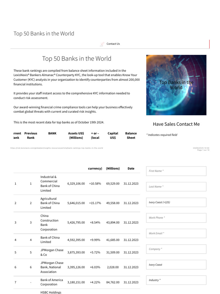 Bank Rankings - Top 50 Banks | PDF | Banks | Financial Services