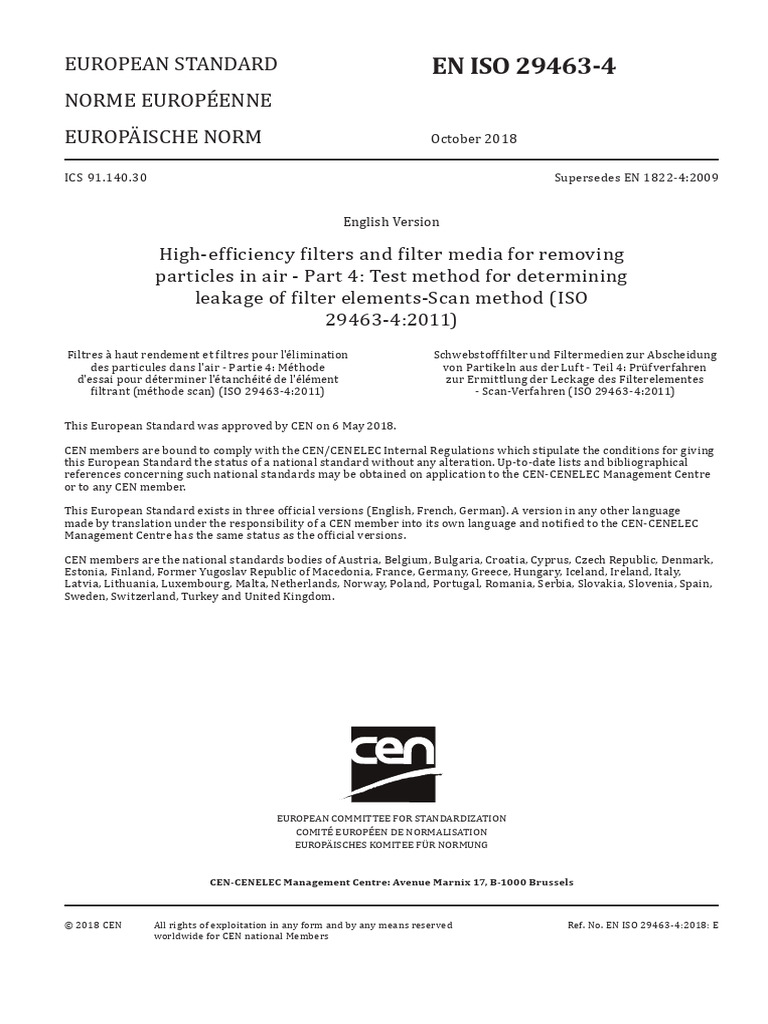 EN ISO 29463-4:2018 Overview | PDF | Flow Measurement | Aerosol