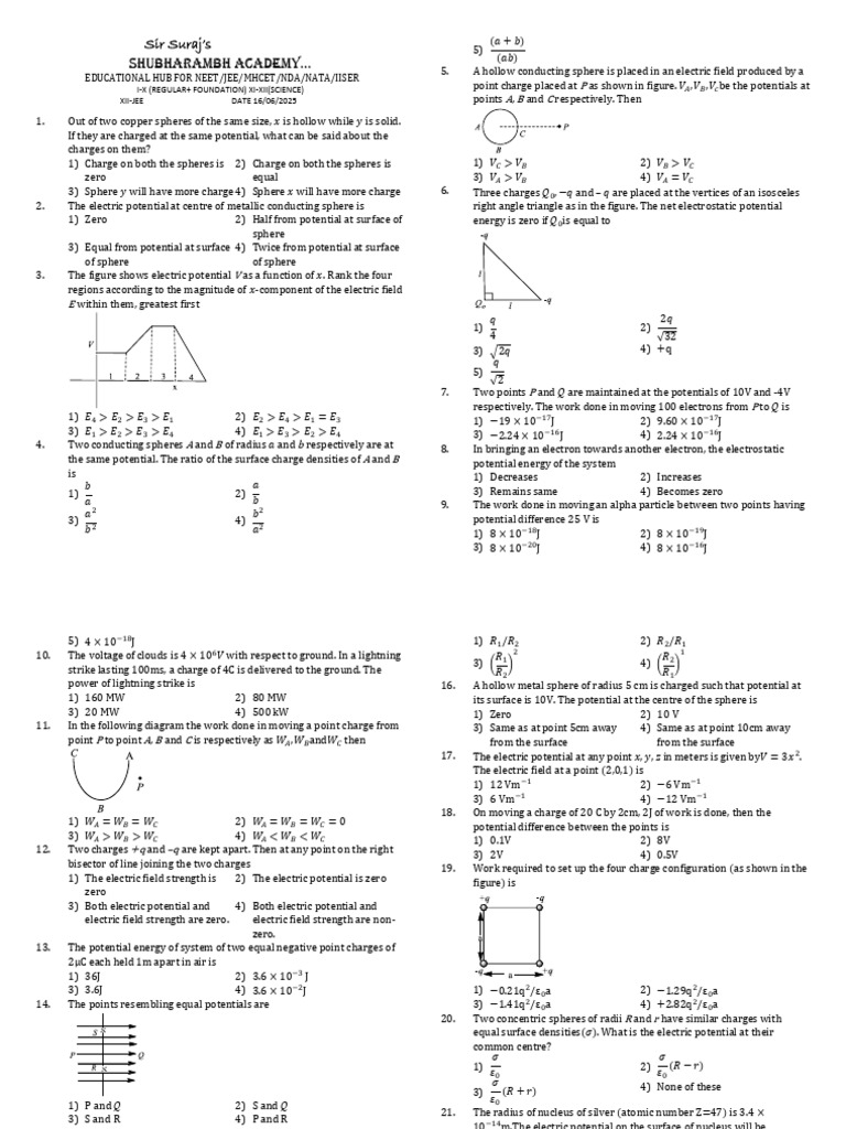 NEET/JEE Physics Practice Questions | PDF | Benzene | Electric Field