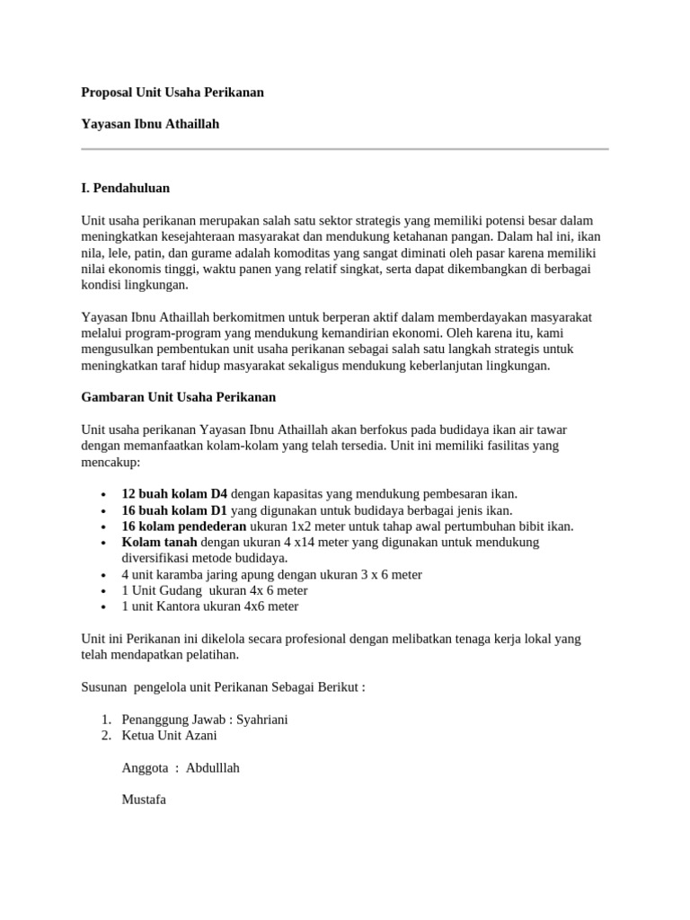 Proposal Unit Usaha Perikanan | PDF