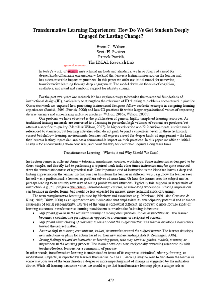 Wilson Transformative Learning Experiences | PDF | Learning ...