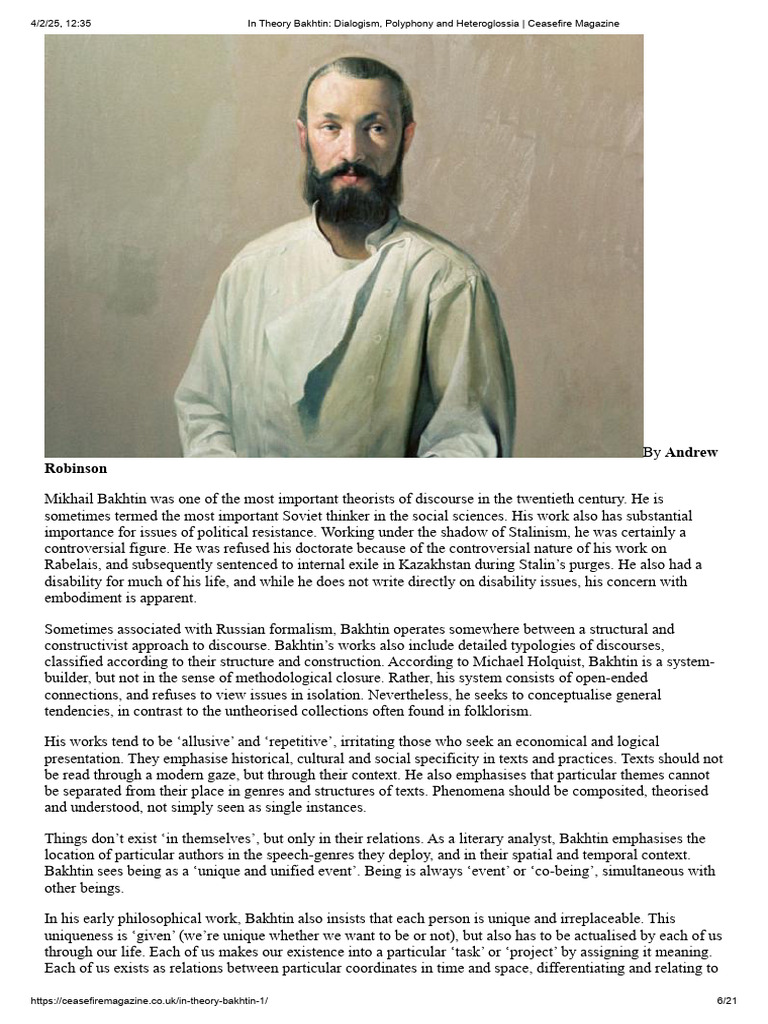Bakhtin: Dialogism and Polyphony Explained | PDF