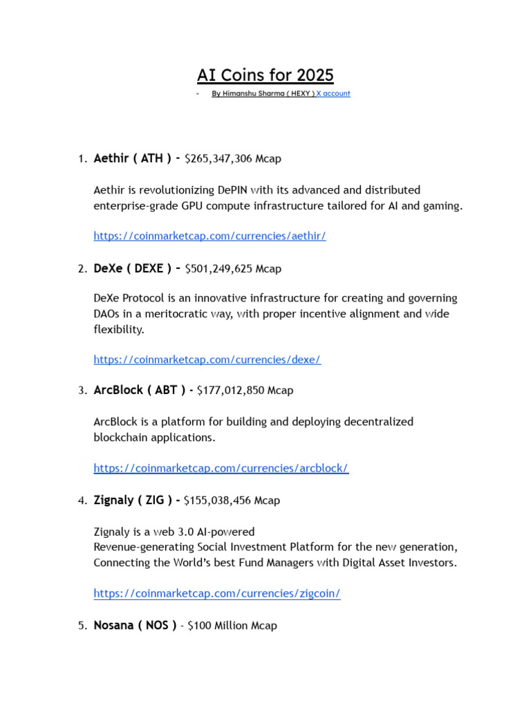 Top AI Coins to Watch in 2025 | PDF
