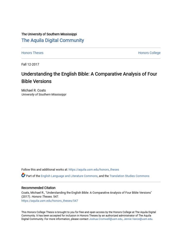 Comparative Analysis of Bible Versions | PDF | King James Version ...
