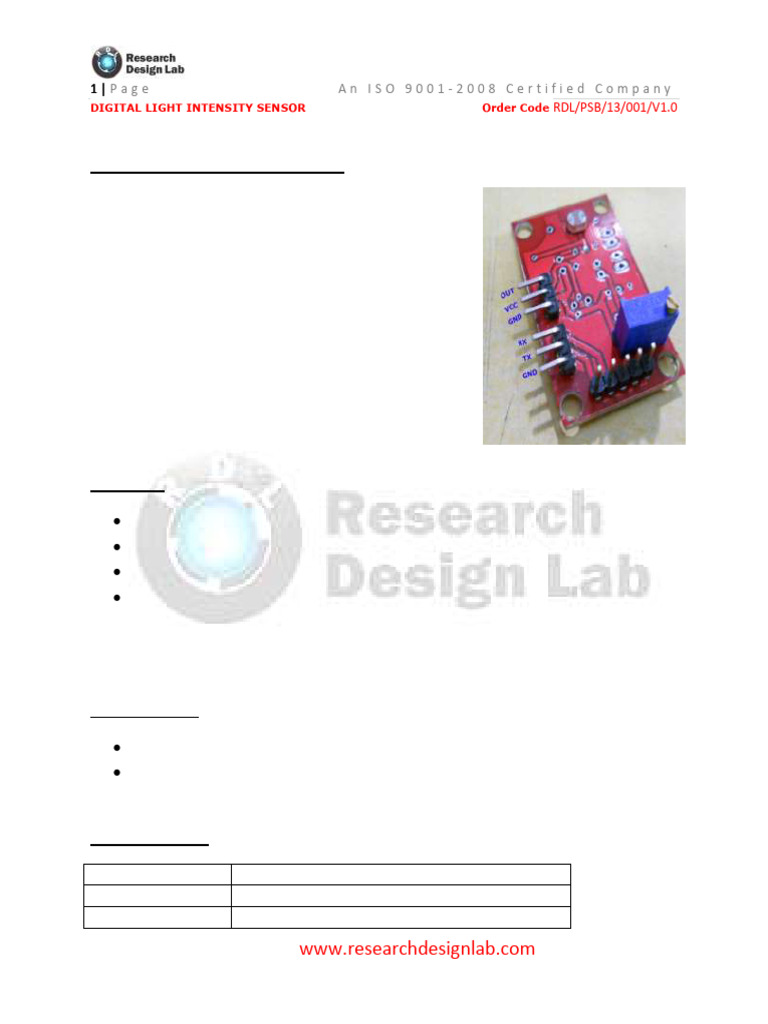 Digital Light Intensity Sensor | PDF | Resistor | Power Supply