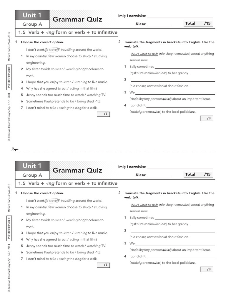 Matura Focus 2 Grammar Quiz A2+/B1 | PDF | Linguistic Morphology ...