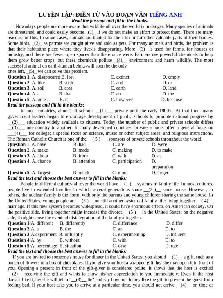 Fill in the Blanks: English Practice Test | PDF | Healthy Diet | Pollution