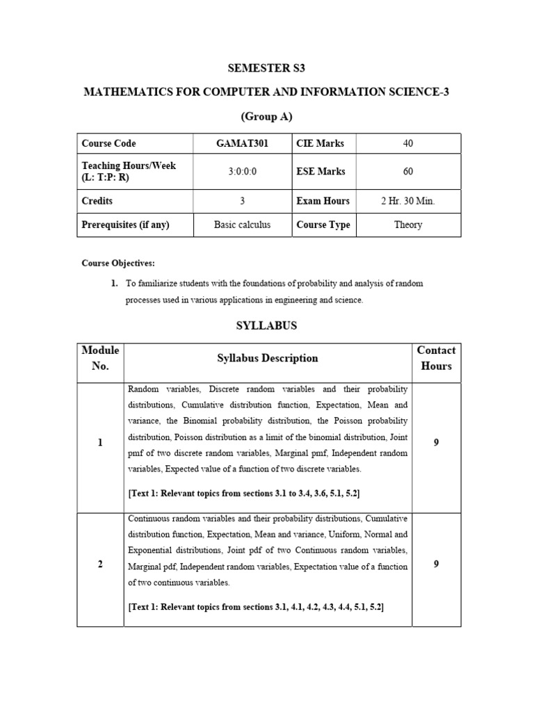 Mathematics for Computer Science S3 | PDF | Method (Computer ...