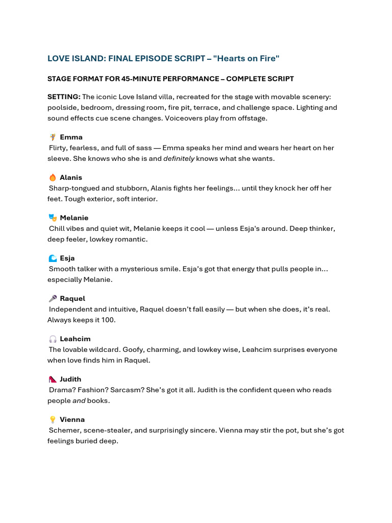 Love Island: Hearts on Fire Script | PDF