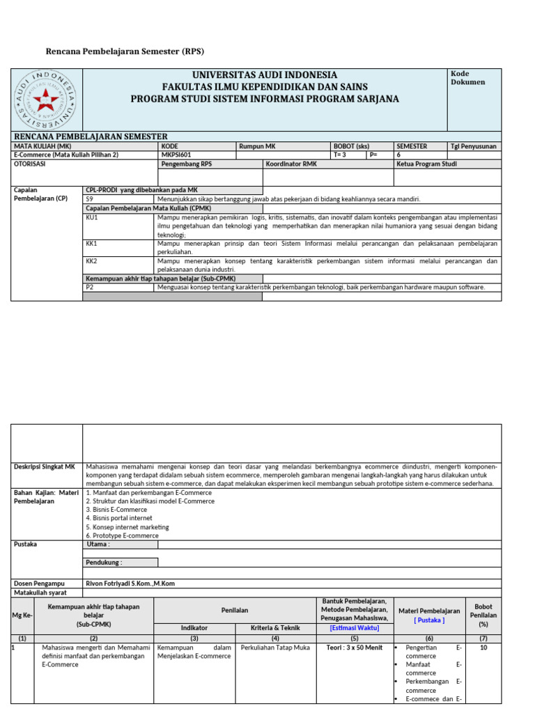 RPS E-Commerce Universitas Audi Indonesia | PDF