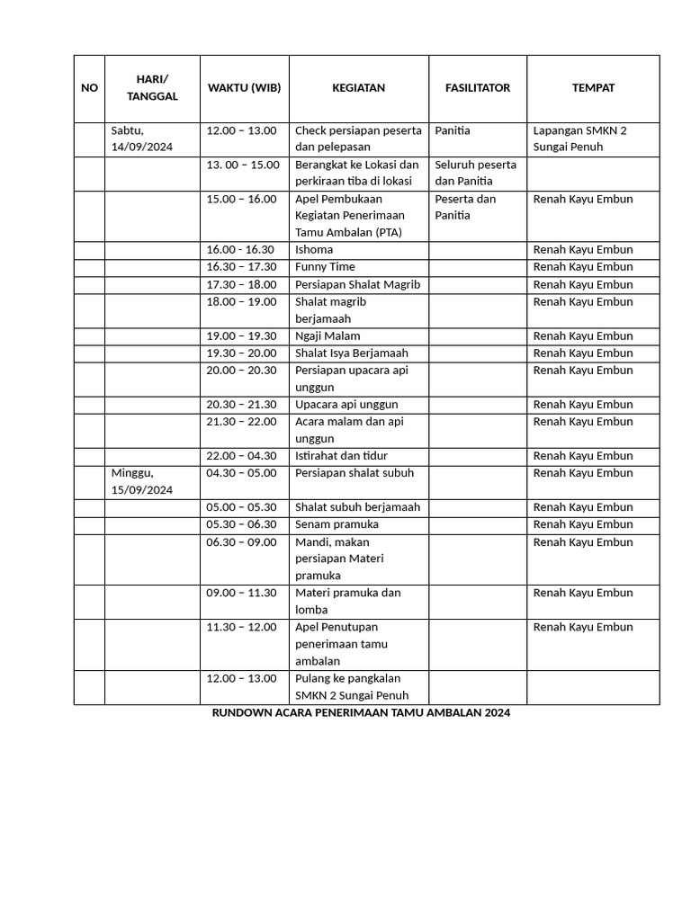Rundown Acara PTA 2024 | PDF